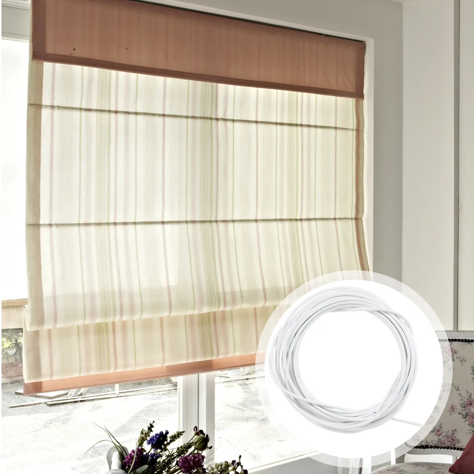 Curtain Rope 10 Meters White PVC Steel Hanging Cord for Hotel Living Room Bedroom Bathroom Easy Practical