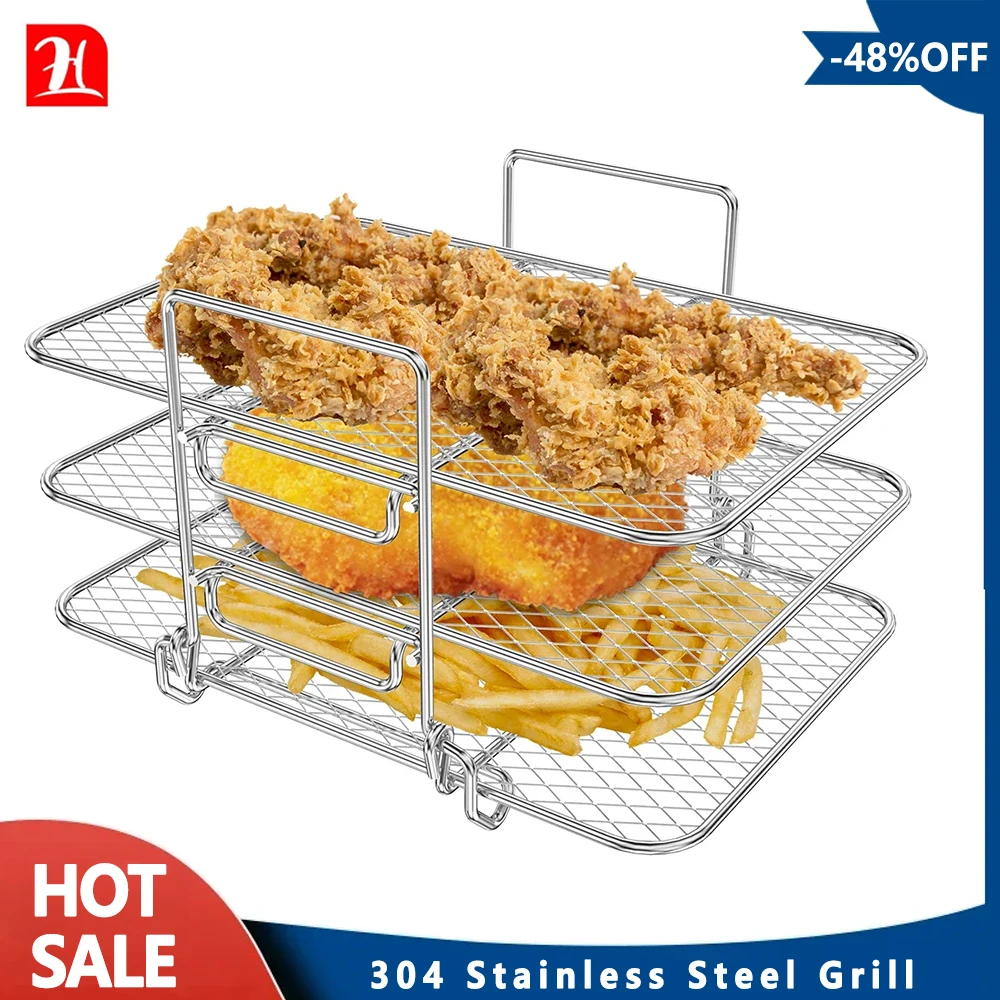 Air Fryer Rack for Ninja Air Fryer Three-tier Double Basket Air Fryer Accessories 304 StainlessSteel Dehydrator Rack Toast Rack