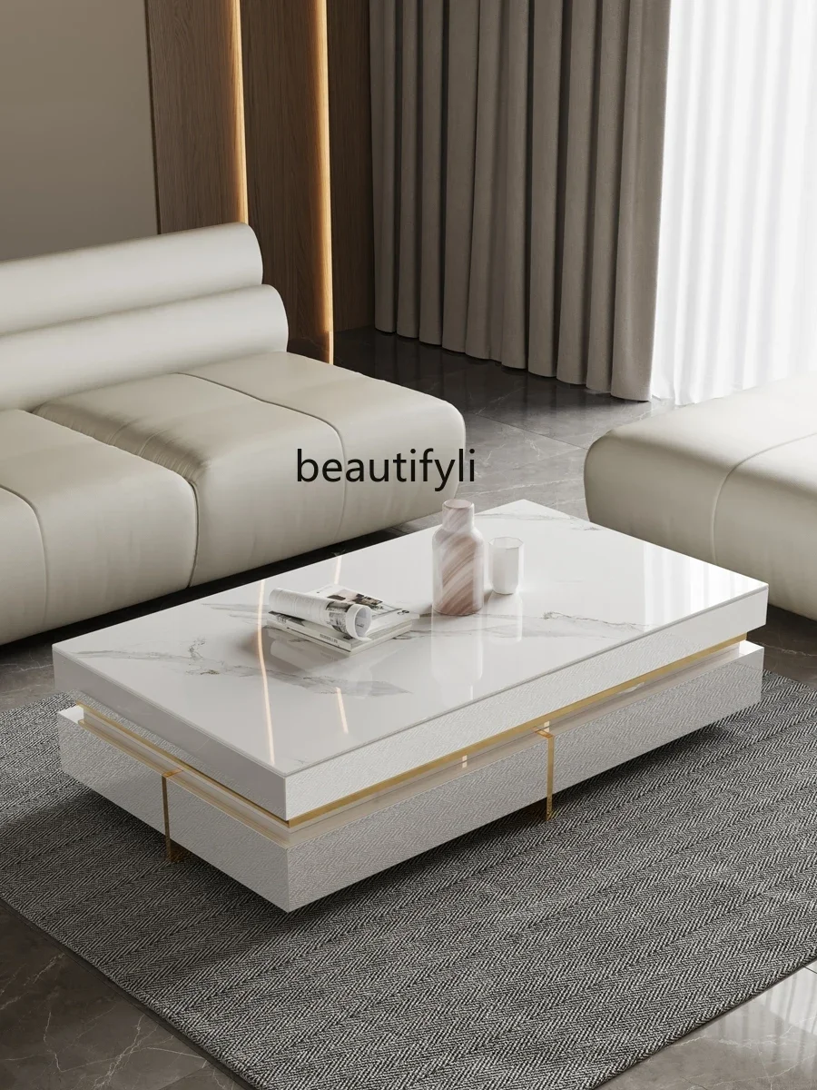 

Coffee table living room 2025 new simple modern high-end bright rock slab surface, customized
