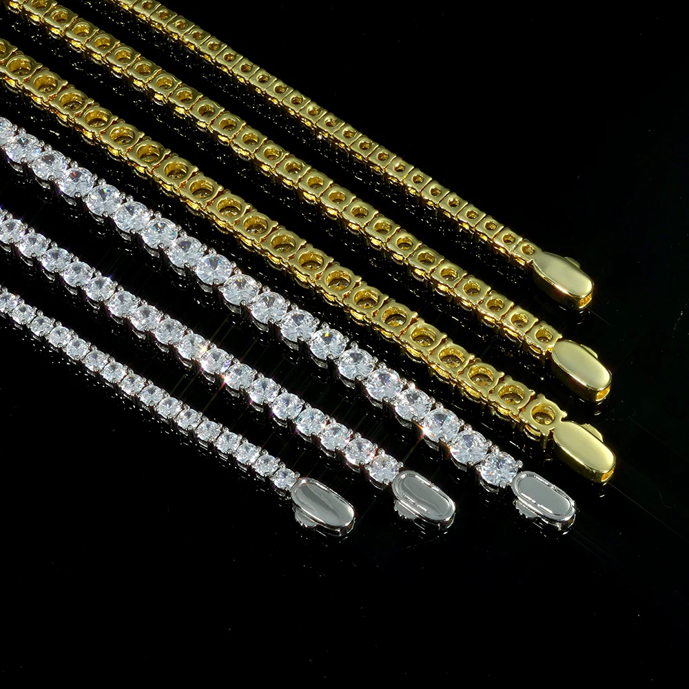 ESKEEM New Style Iced Out Bling Diamond Tennis Bracelet 3/4/5MM Cubic Zirconia Tennis Chain Spring Buckle Hip Hop Jewelry