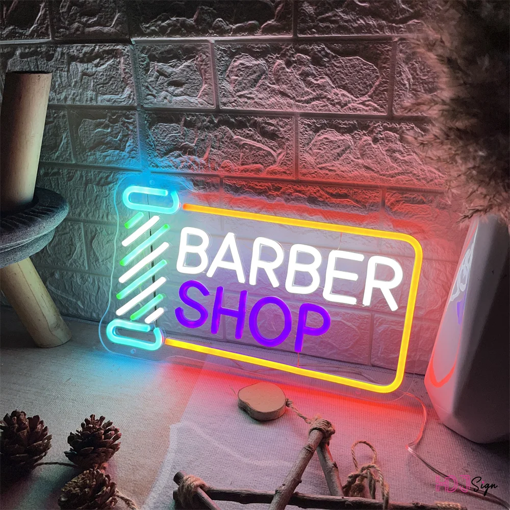 BARBER SHOP Custom Business Neon Sign LED Room Wall Decor Neon Light Beauty Salon Personalized Slogan Signboard