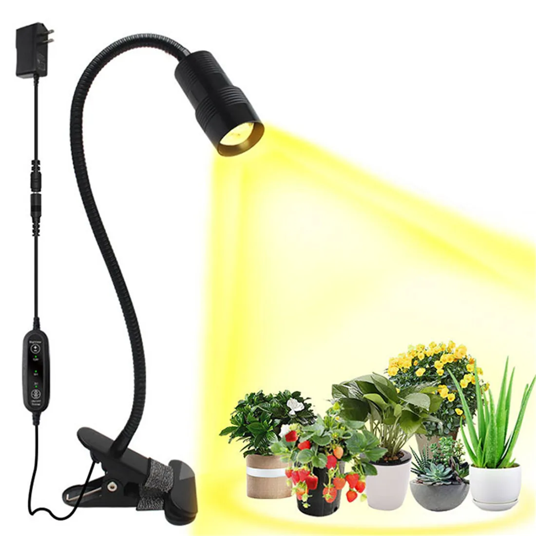 Zoomable Clip on Grow Light Plant Growing Lamps Auto 3/6/12H Timer with 5 Dimmable Level Adjustable Gooseneck LED Plant Lighting