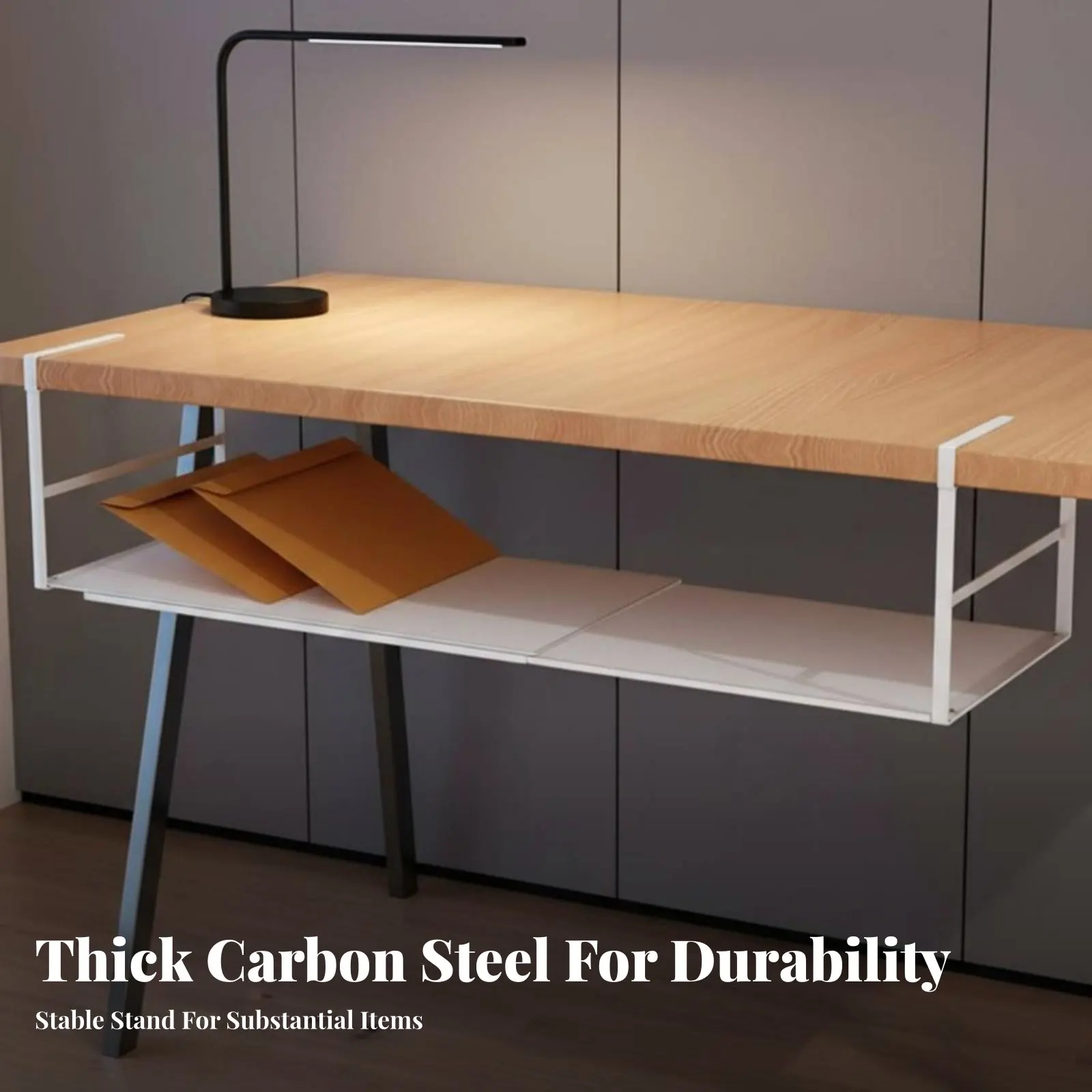 Under Table Storage Organizer Space Saving Under Desk Storage Organizer Hanging Desk Basket Hardware-Tool-Less Mounting view 2
