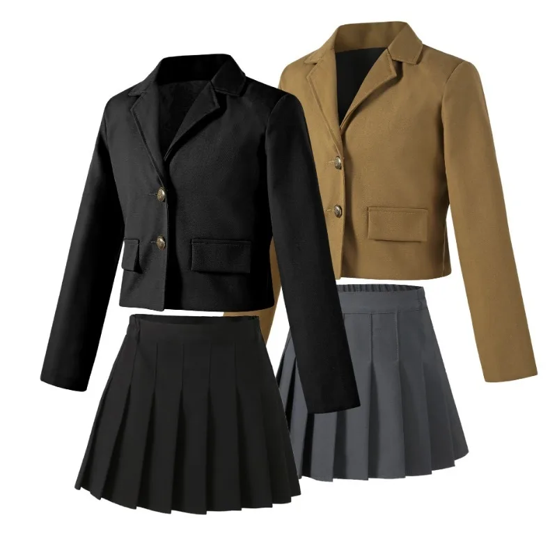 

Girls Suit Set Autumn Kids School Uniform Fashion Blazer Jacket Skirt Two-piece Teenager Performance Costume Children's Clothes