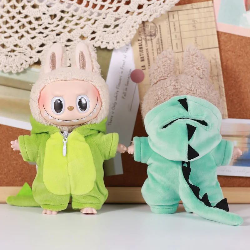 13CM Plush Doll Clothes Set for Labubu Doll Dinosaur Animal Suit with Hat 6-Piece Outfit Accessories Dolls Clothing view 6