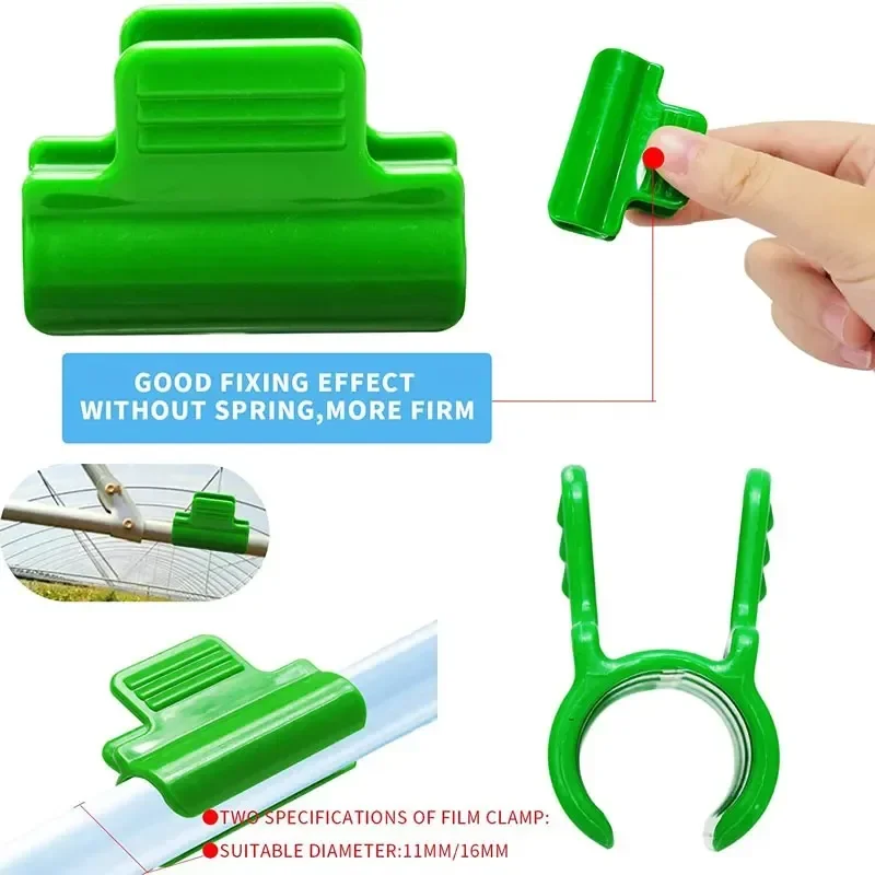 Greenhouse Pipe Clamps Clips, Plant Stakes, for Outer Shed Film, Row Cover, Shading Netting, Tunnel Hoop Clips