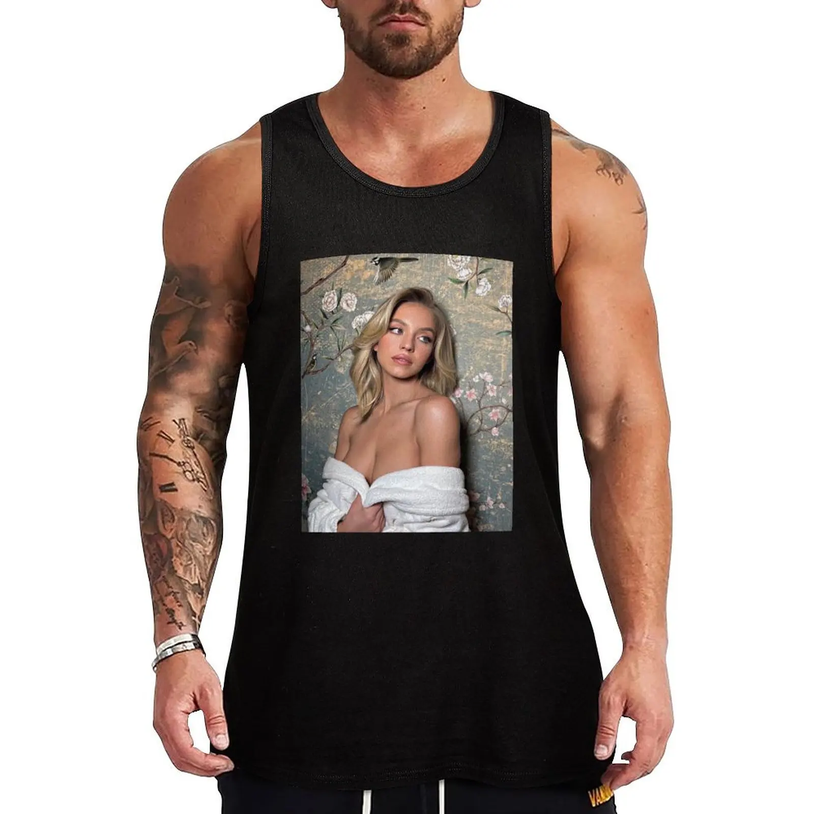 

sydney sweeney art Tank Top muscle t-shirt gym t-shirts man Man sleeveless shirt Bodybuilding shirt