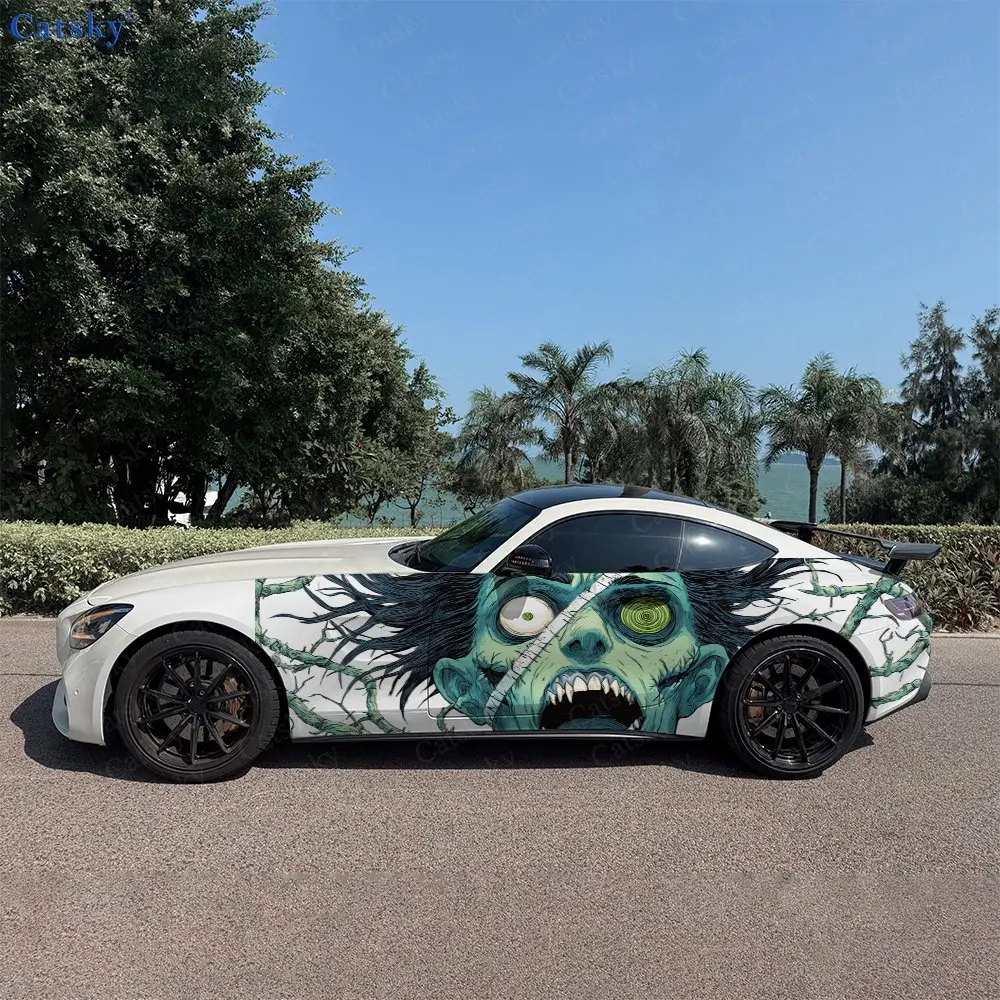 

2pcs Stitched-Eye Nightmare Zombie, Durable, Fade-resistant, Enhance Vehicle Aesthetics With Bold Artistic Design Car Vinyl Wrap