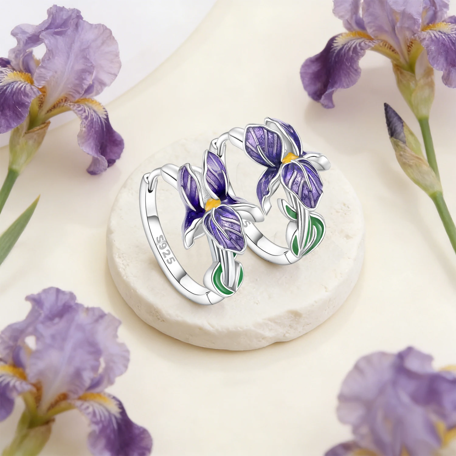

Серьги MISEFF из стерлингового серебра S925, изысканные серьги-кольца с цветком ириса, стильные и элегантные украшения для женщин, подарок на день рождения
