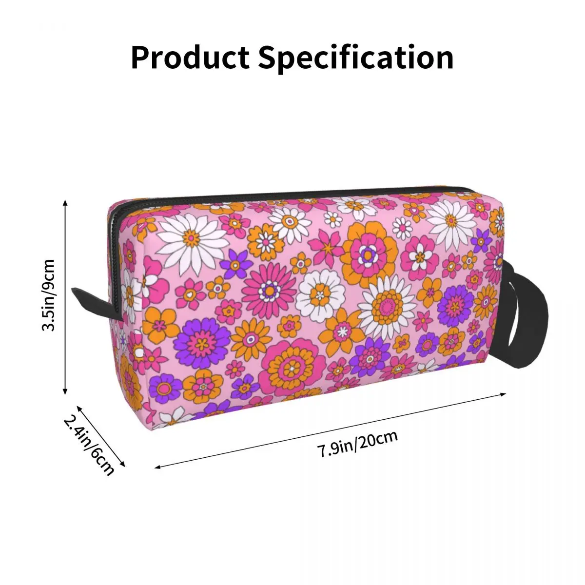 Colorful 60s 70s Style Retro Floral Makeup Bag Pouch Zipper Cosmetic Bag Travel Toiletry Bag Organizer Storage Bag for Women