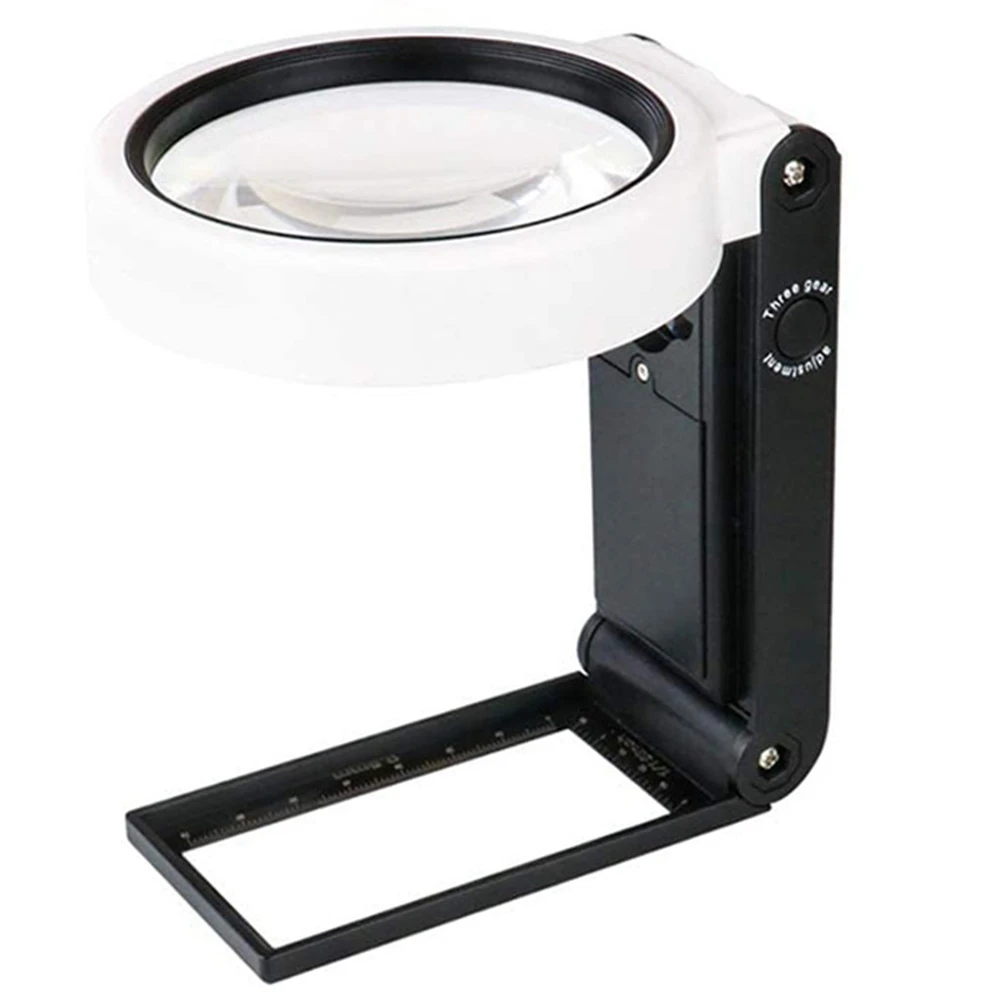 Magnifying Glass with Light and Stand, Hands Free Handheld 6X 25X Adjustable Folding Magnifier with Led Lighted