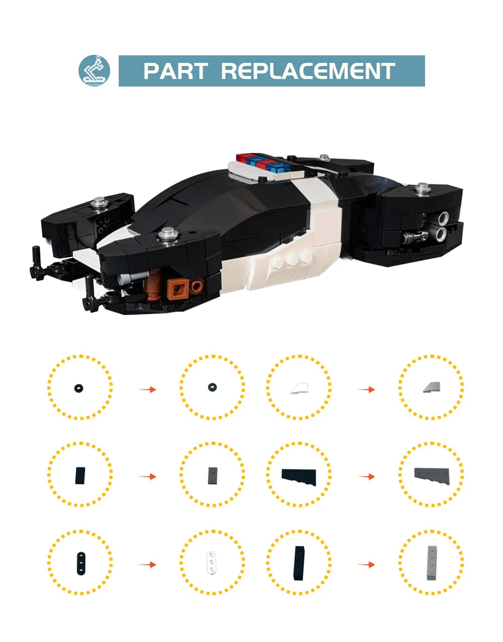 BuildMOC ภาพยนตร์คลาสสิก Totall Recall Building Blocks รุ่น Hovering รถตํารวจอิฐถังลอยรถบินของเล่นสําหรับของขวัญเด็ก