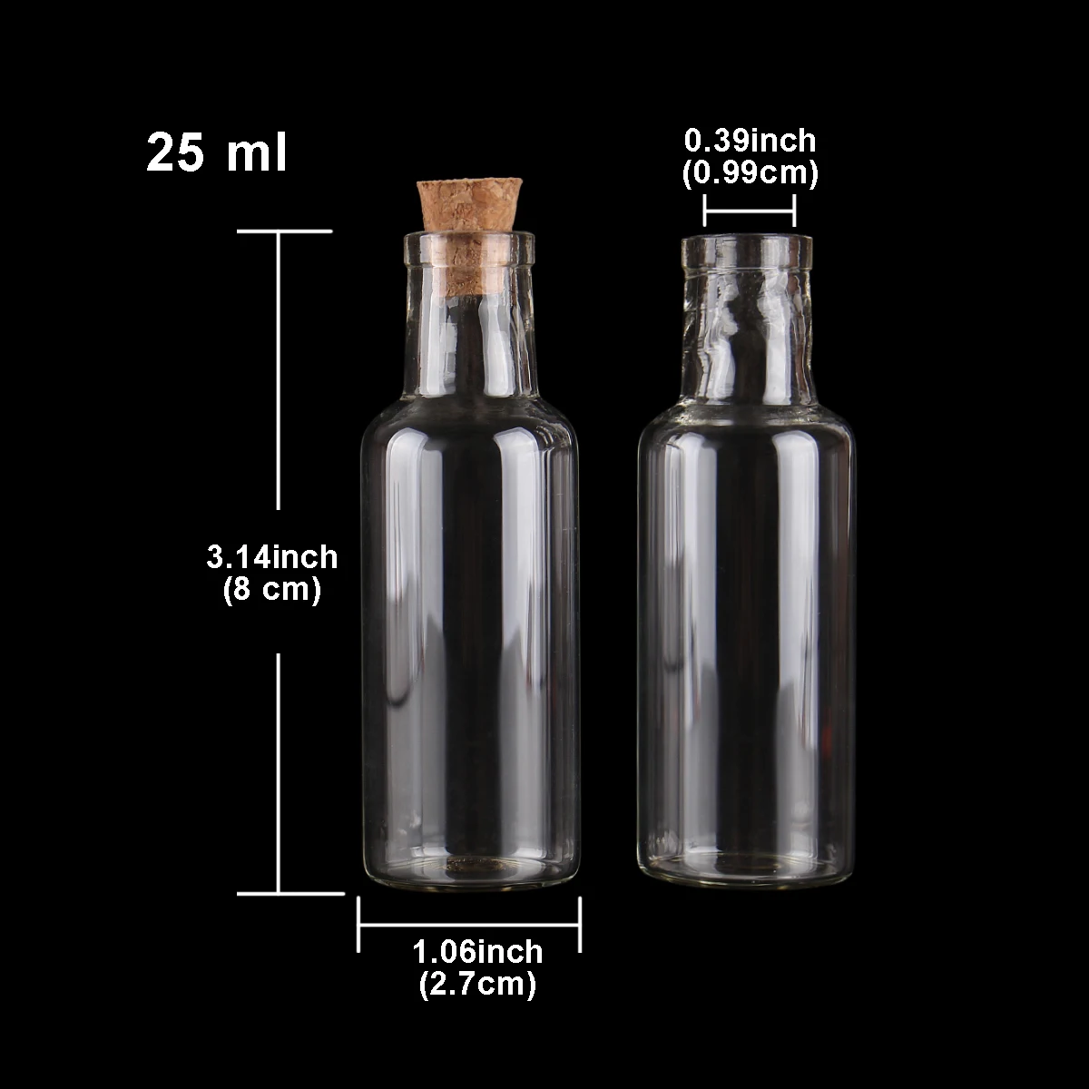 20pcs 25ml size 27*80*10mm Transparent Glass Wishing Bottles with Cork Stopper Empty Spice Jars Vials Christmas Wedding gift