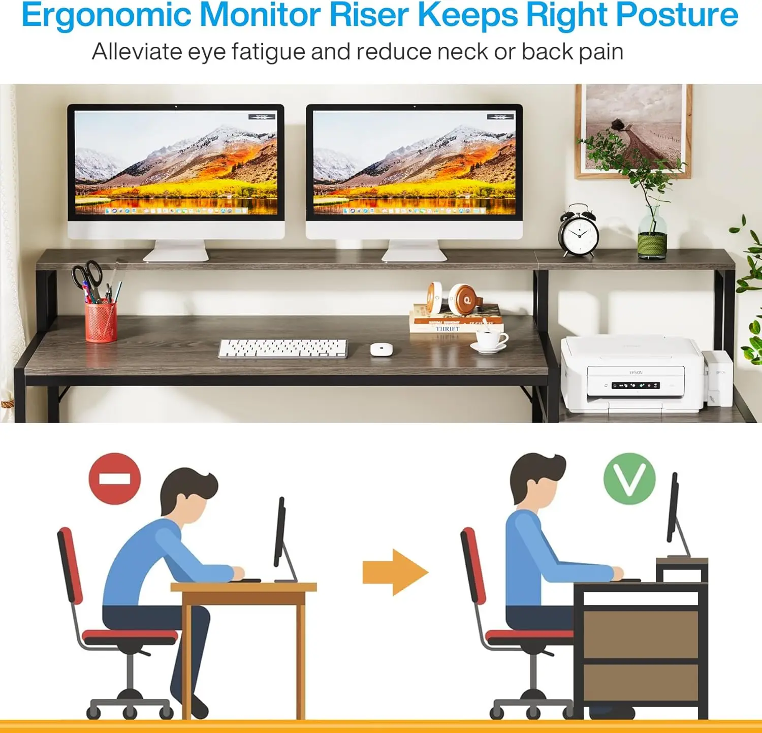 Tribesigns 63 Inch Computer Desk With File Drawer Cabinet, Ergonomic Office Desk With Monitor Stand, Industrial Computer Table
