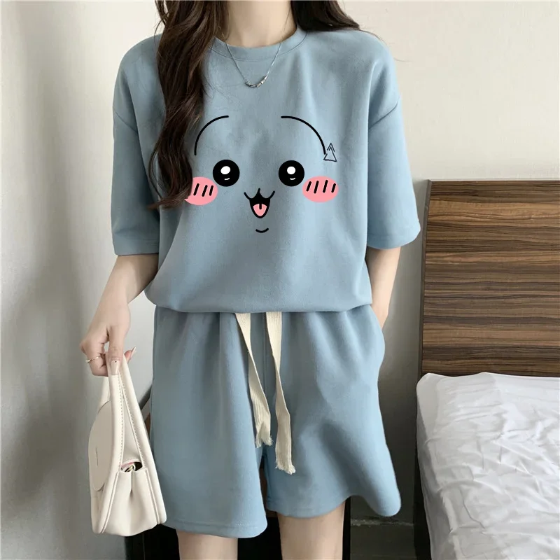 Футболка с милым мультяшным принтом, повседневные шорты с коротким рукавом, Повседневная Свободная одежда, модная Корейская версия, Топ