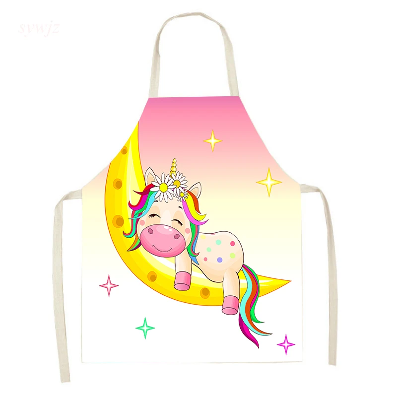 Cartoon Unicorn Print Apron Cute Girly Heart Pink Apron Adult Cleaning Apron Children Painting Antifouling Decorative Bib