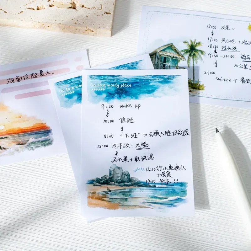 60Pieces Memo Pad Fresh place with Sea breeze Writing Handbook Material Decoration collage Notebook Scrapbook 165*95MM