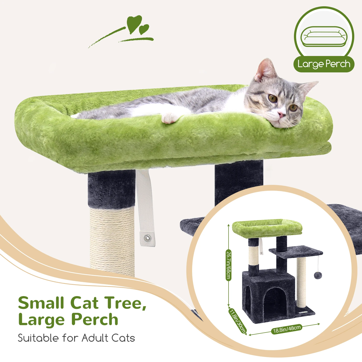 F26 Cat Tower for Indoor Cats, 26 inch Small Cat Tree Cat Tower with Scratching Post for Large Indoor Adult Cats