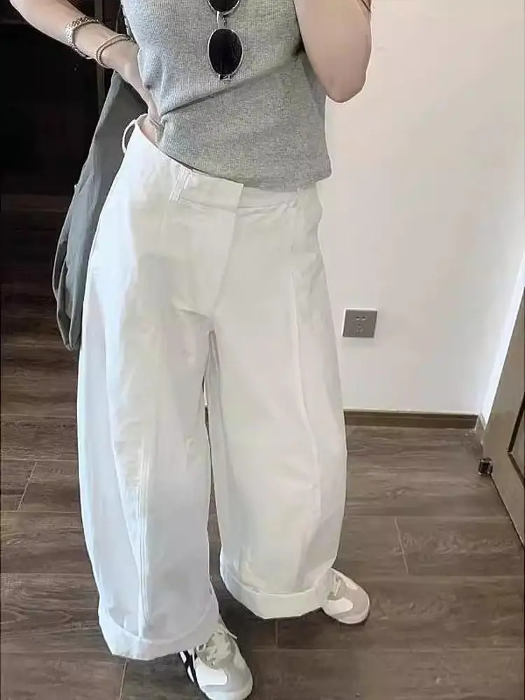 Loose Straight Leg White Wide Leg Pants Women's Casual Trousers Korean Sle Lazy Loose Cool Wind Workwear High Waist
