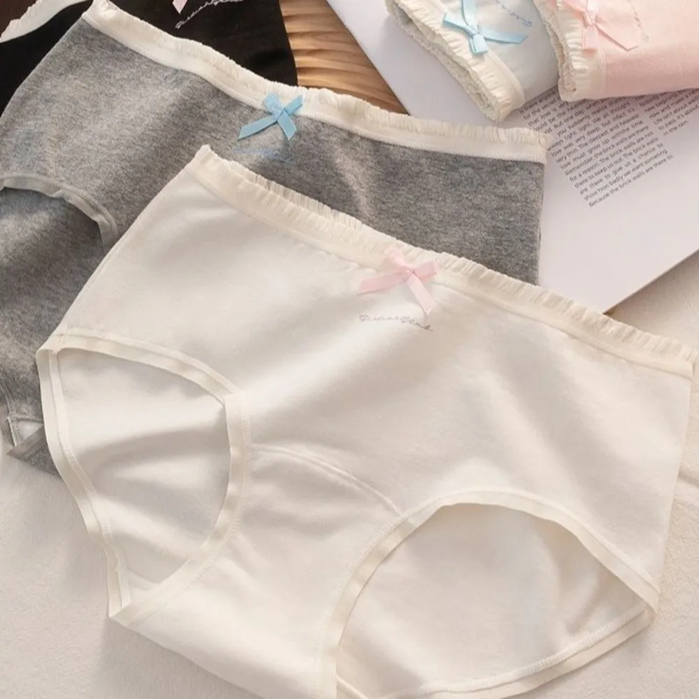 Underpants Mid Waist Bow Cotton Panties Letter Comfortable Underwear for Women Simple Sweet Flower Briefs Gifts
