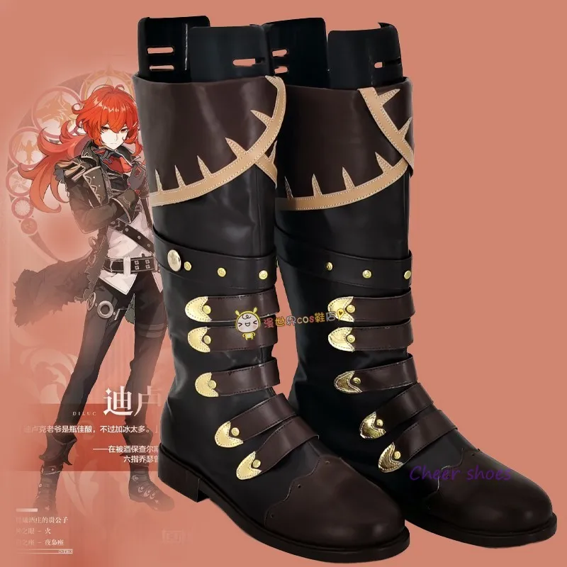 Game Genshinimpact Diluc Ragnvindr Cosplay Shoes Halloween Party Cosplay Men Boots Comic Anime Game Cosplay Costume Prop