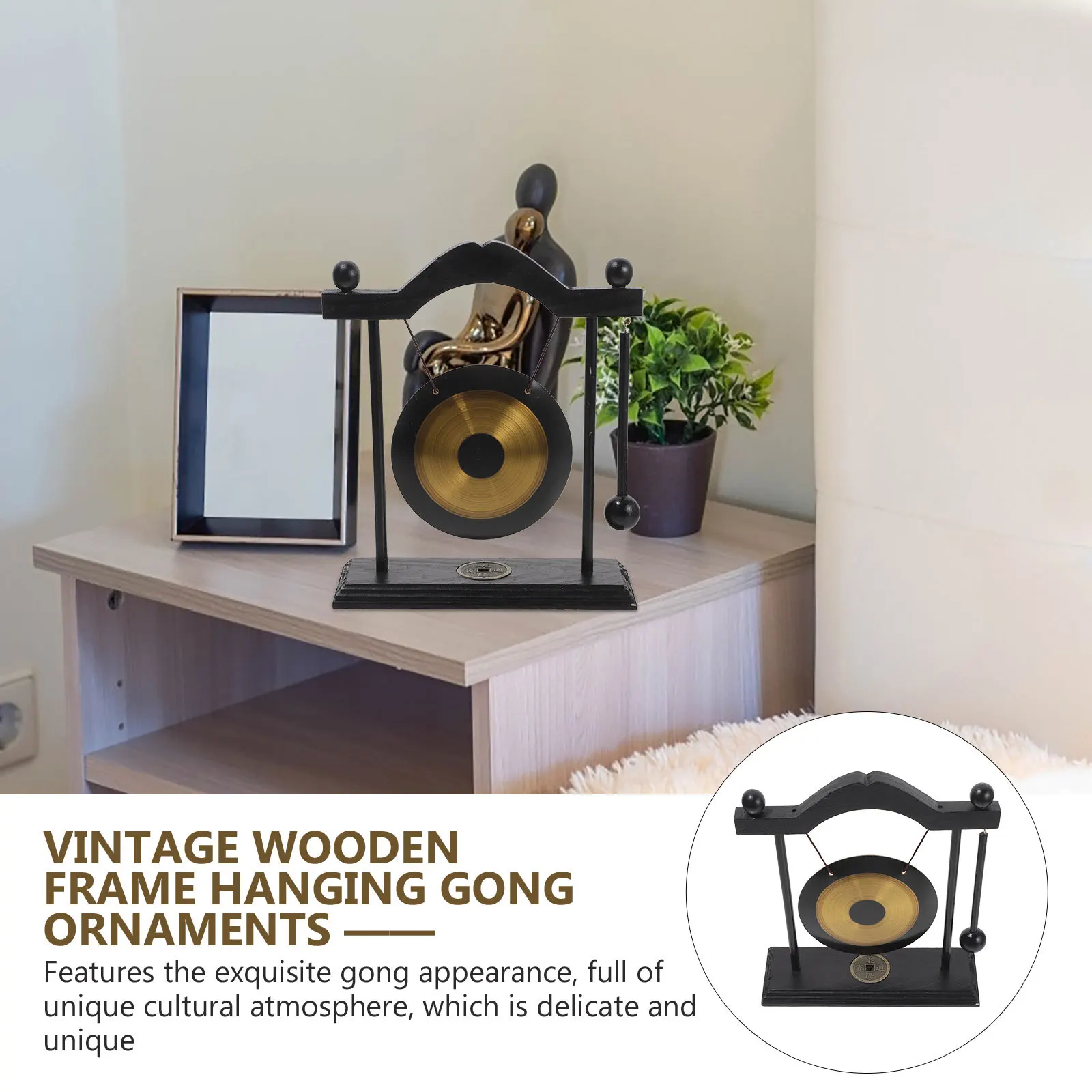 

1Set Brass Gong Desktop Fengshui Gong Vintage Blessing Gift Home Tabletop Ornament Home Decor Desktop Adorn Small Craft,