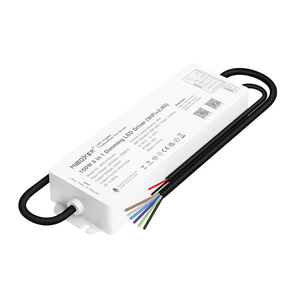 Miboxer AC100V-240V a 24V 150W 2.4G WiFi 5 in 1 dimmer LED Driver Controller singolo colore/CCT/RGB/RGBW/RGB + CCT Led Strip Light