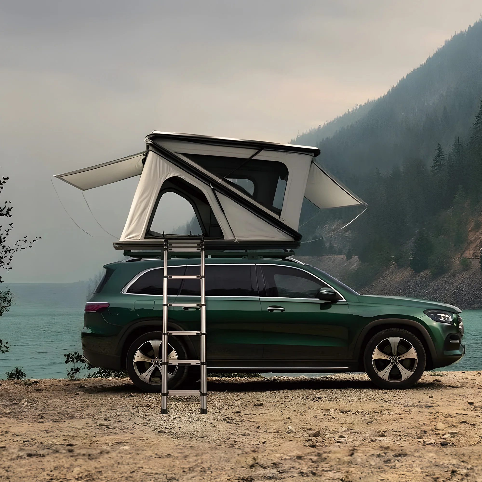 車用ルーフトップテント キャンプ用 ハードシェルルーフトップ - Roof Top Tent Ladder Telescopic のレビューと価格