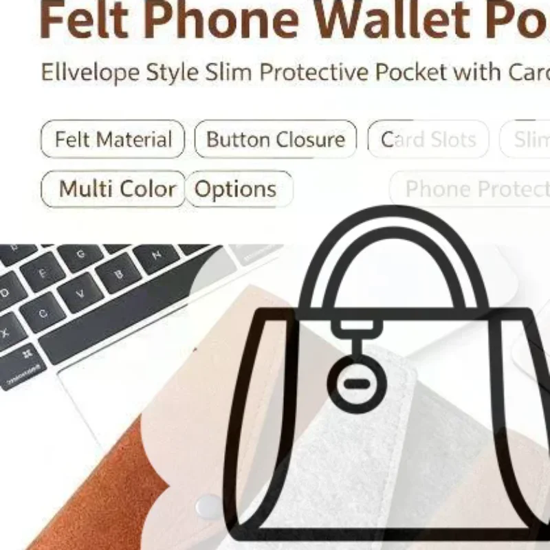 Felt Mobile Phone Pouch Envelope Style Snap Button Storage Bag Soft Anti Scratch Sleeve Unisex Retro Long Simple Wallet
