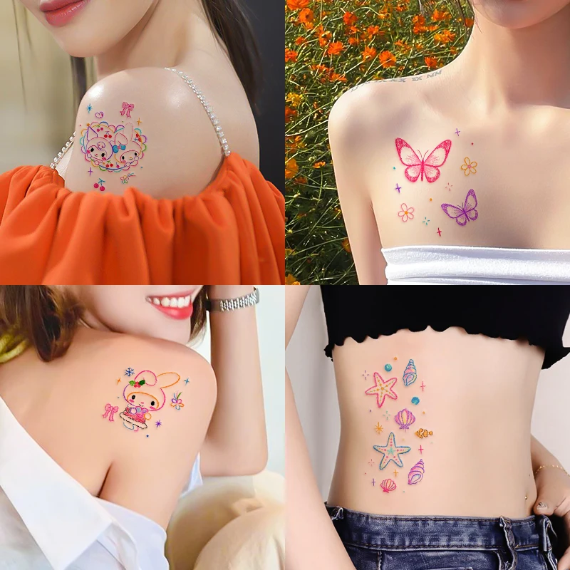 30pcs Gradient Colored Moon Pentagram Butterfly Waterproof Temporary Tattoo Stickers Arm Finger Body Stickers for Women 타투스티커 ﻿