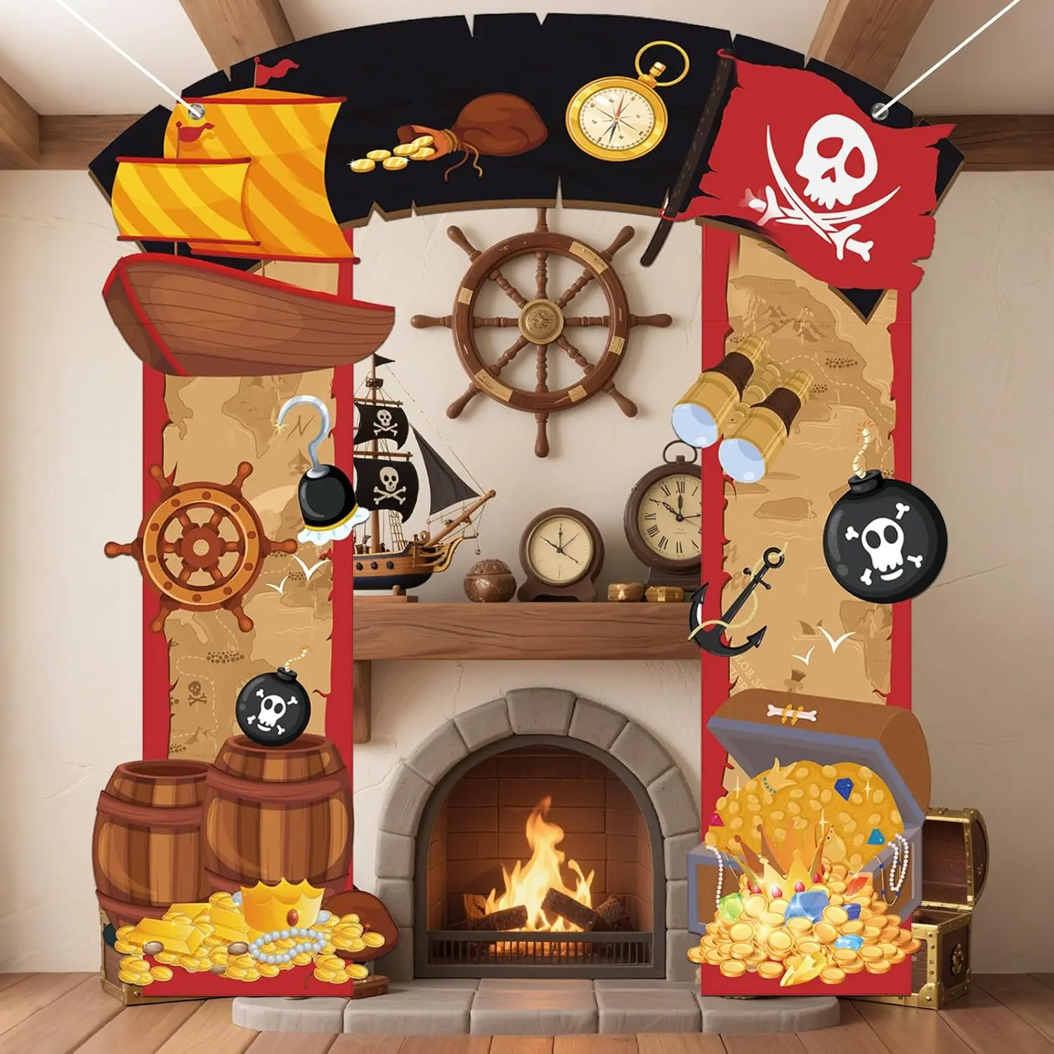 Decoraciones para puertas de fiesta pirata, cartel de porche pirata, decoraciones de pared colgantes de pirata, suministros para fiestas de pirata, accesorios para fotomatón f