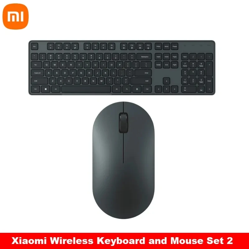 

2023 New Xiaomi Keyboard Mouse Set 2 for Office Computer 2.4GHz Wireless Portable Black Minimalist 104 Keys USB Thin Keyboards