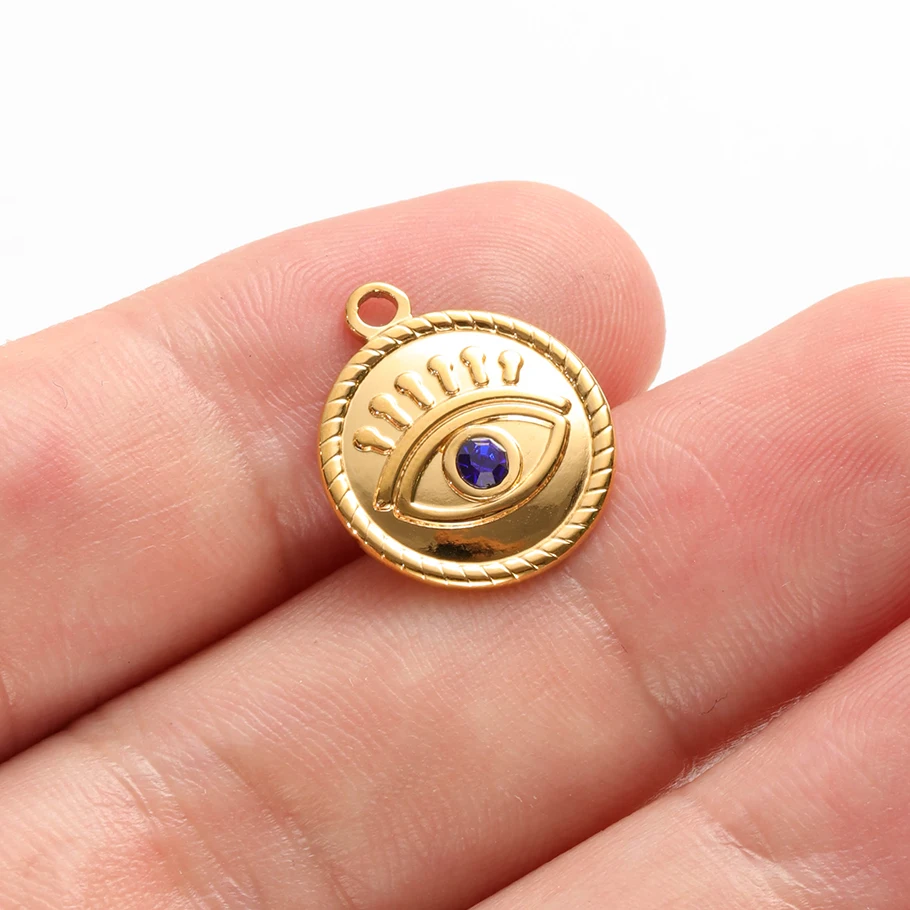 5 Stück Vintage handgefertigte blaue Öltropfen-Strass-Böser-Blick-Anhänger aus Hasama-Edelstahl mit Herz-Auge-Motiv für die Schmuckherstellung – Detail 2