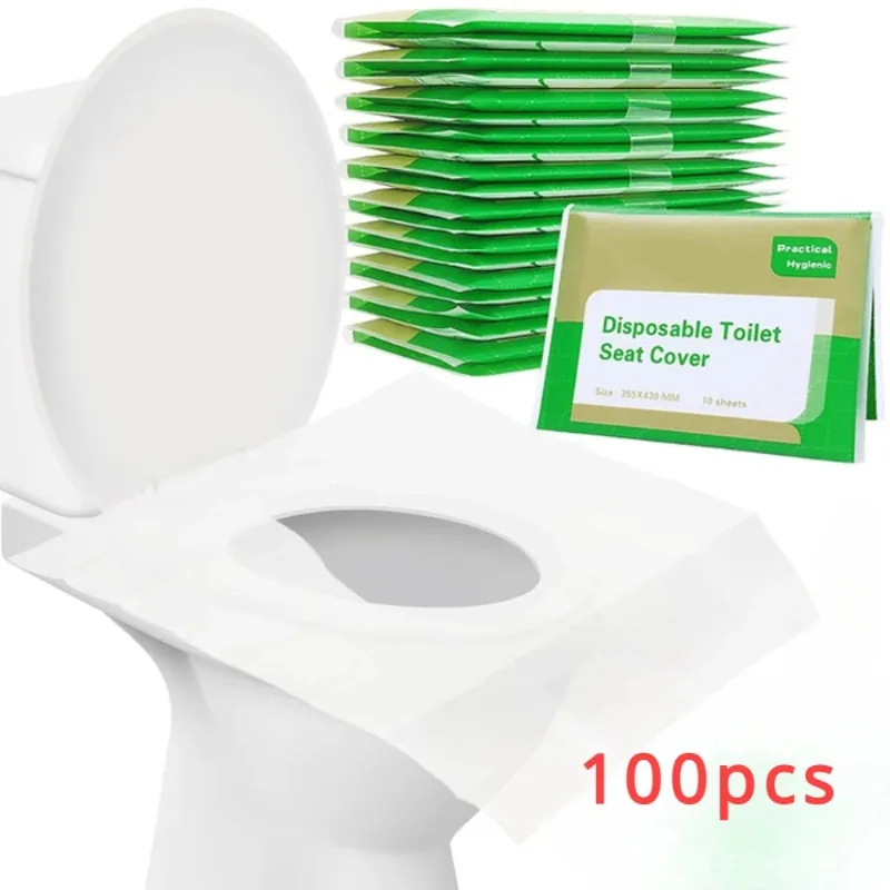 100PCS Disposable Toilet Seat Cover Portable Travel Camping Hotel Bathroom Degradable Waterproof Toilet Mat Accessories