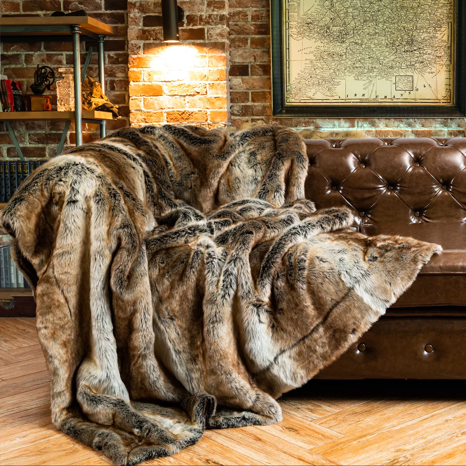 Battilo Brown Faux Fur Blanket Luxury Fluffy Plaid Throw Blanket Winter Thick Warm Plush Blanket Fur Throws for Bedroom Decor