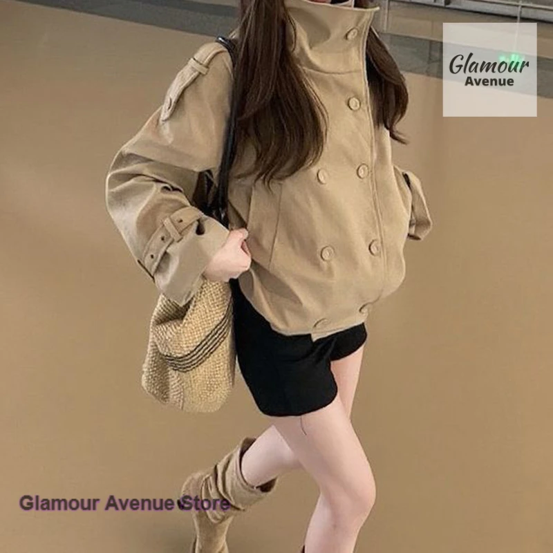 French British style double-breasted khaki collar trench coat women's autumn and winter Maillard high-grade loose casual coat
