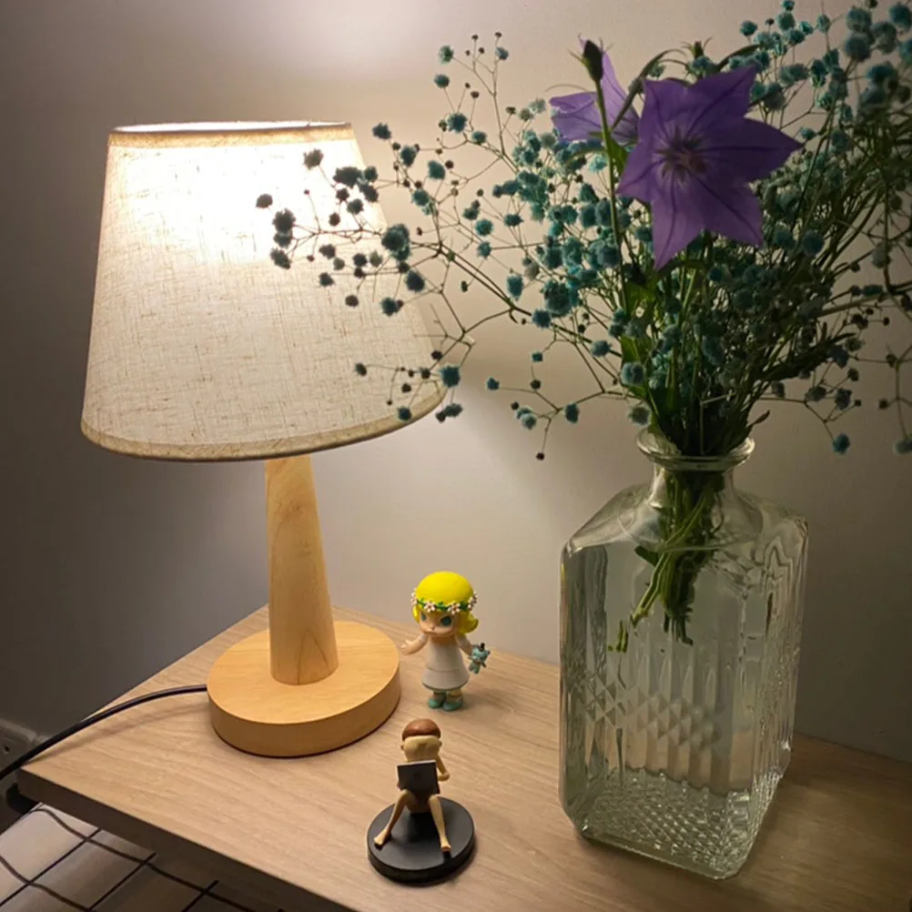 

Khaki Solid Wood LED Bedside Light Modern Table Lamp for Bedroom Night Reading Durable Linen Shade Easy Install USB