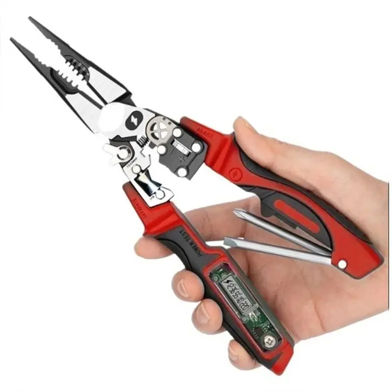 ABUI-Multifunctional Metal Electrician Wire Strippers Tool Set, Wire Stripper, Diagonal & Nose Pliers With Voltage Tester