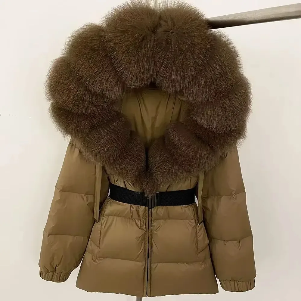   2024 الشتاء سترة منفوخة المرأة ريال فوكس الفراء مقنعين سميكة الدافئة 90% الأبيض بطة أسفل معطف الإناث سترات مقاوم للماء