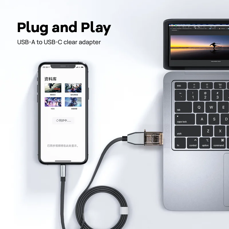 YZNRR USB-A Male to USB-C Female Transparent Adapter, 120W Charging, 0Gbps Data Transfer, Supports Headphone Connection