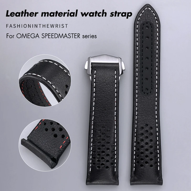 High Quality Genuine Leather Watchband 20mm 21mm Fit for Omega Speedmaster Seamaster Planet Ocean AT150 Curved End Watch Strap