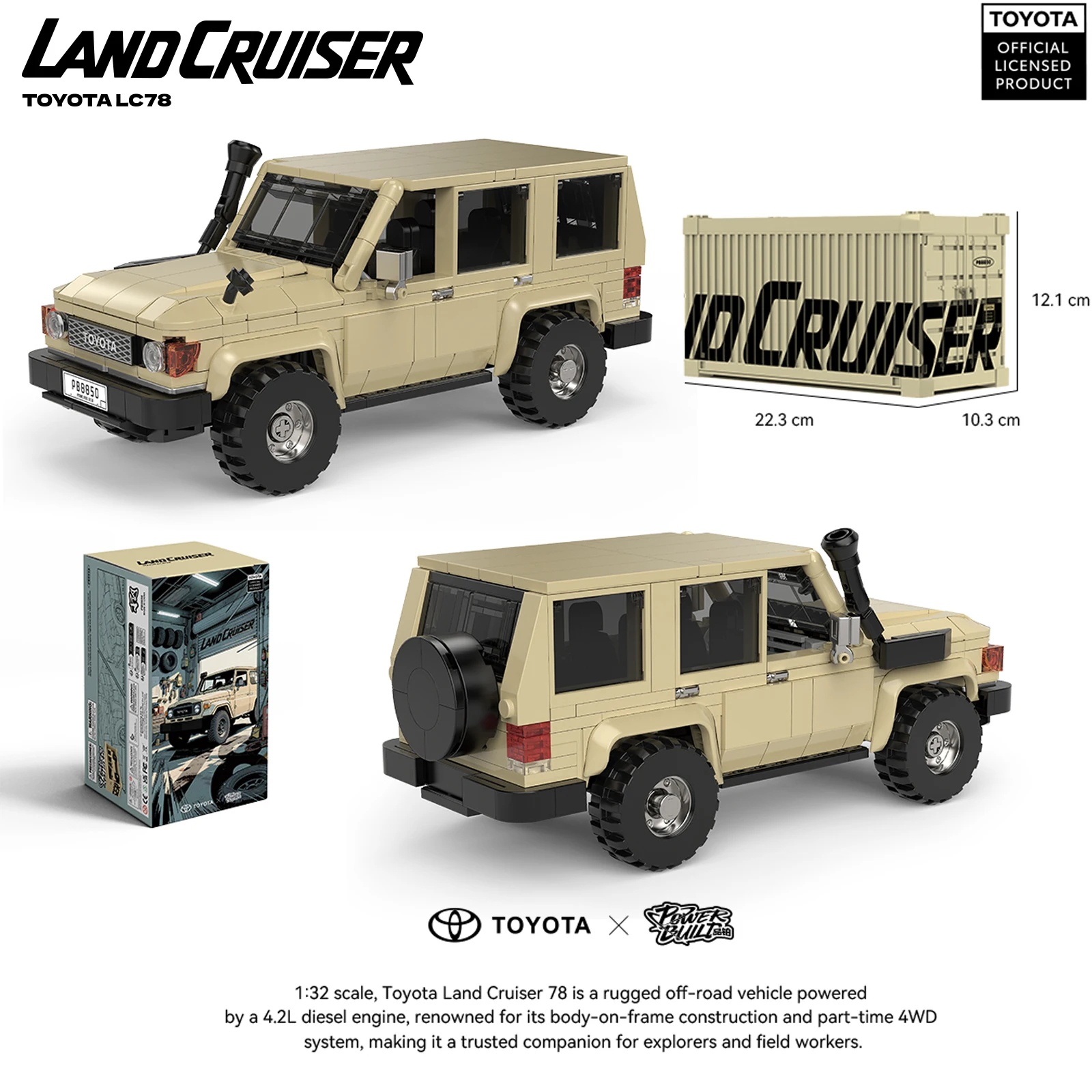 

PB8850 Toyota LC78 Land Cruiser Внедорожник Строительные блоки Классическая техническая модель автомобиля с контейнером Витрина Коробка Игрушки Подарки