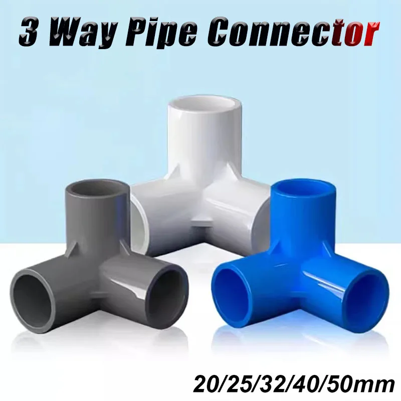 

1-10pcs/lot 20/25/32/40/50mm PVC Pipe 3-Way Three-Dimensional Connector Home Garden Irrigation Hose Fittings Water Connectors