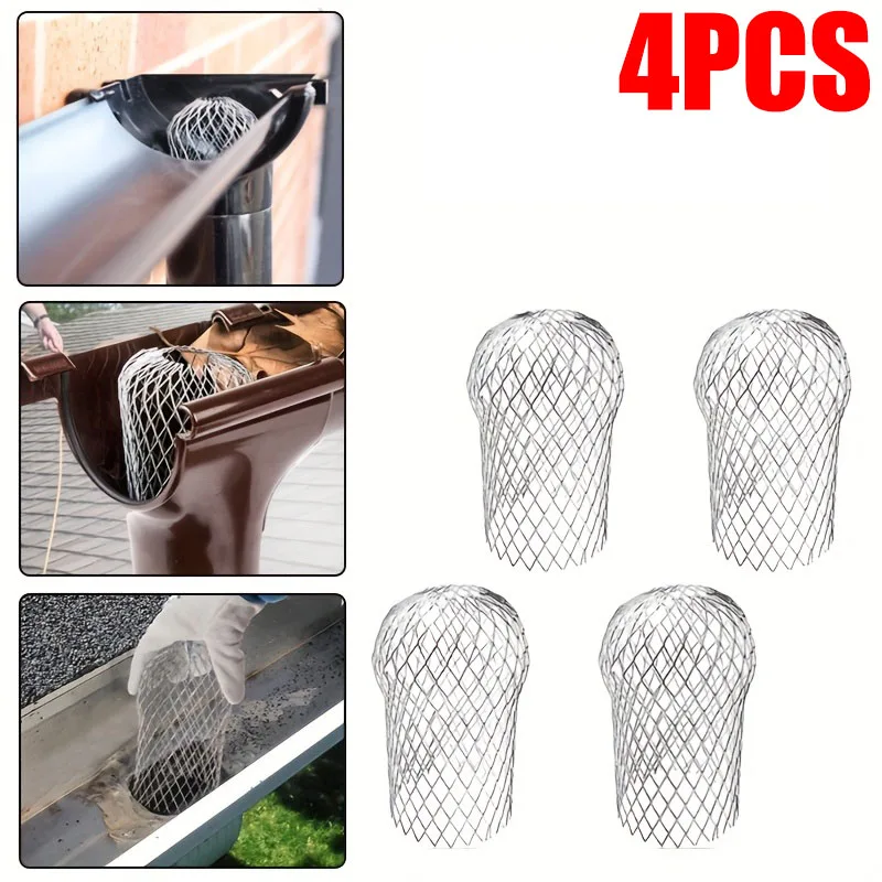 4pcs Aluminum Filter Mesh Gutter Leaf Debris Mud Trap Guards Drain Pipe Cover Gutter Protector from Leaves Debris Clogging