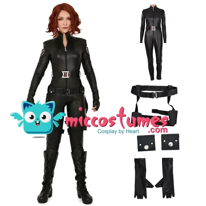 Miccostumes Women's Widow Cosplay Costume Black Bodysuit for Women Halloween cosplay Jumpsuit Bodysuit