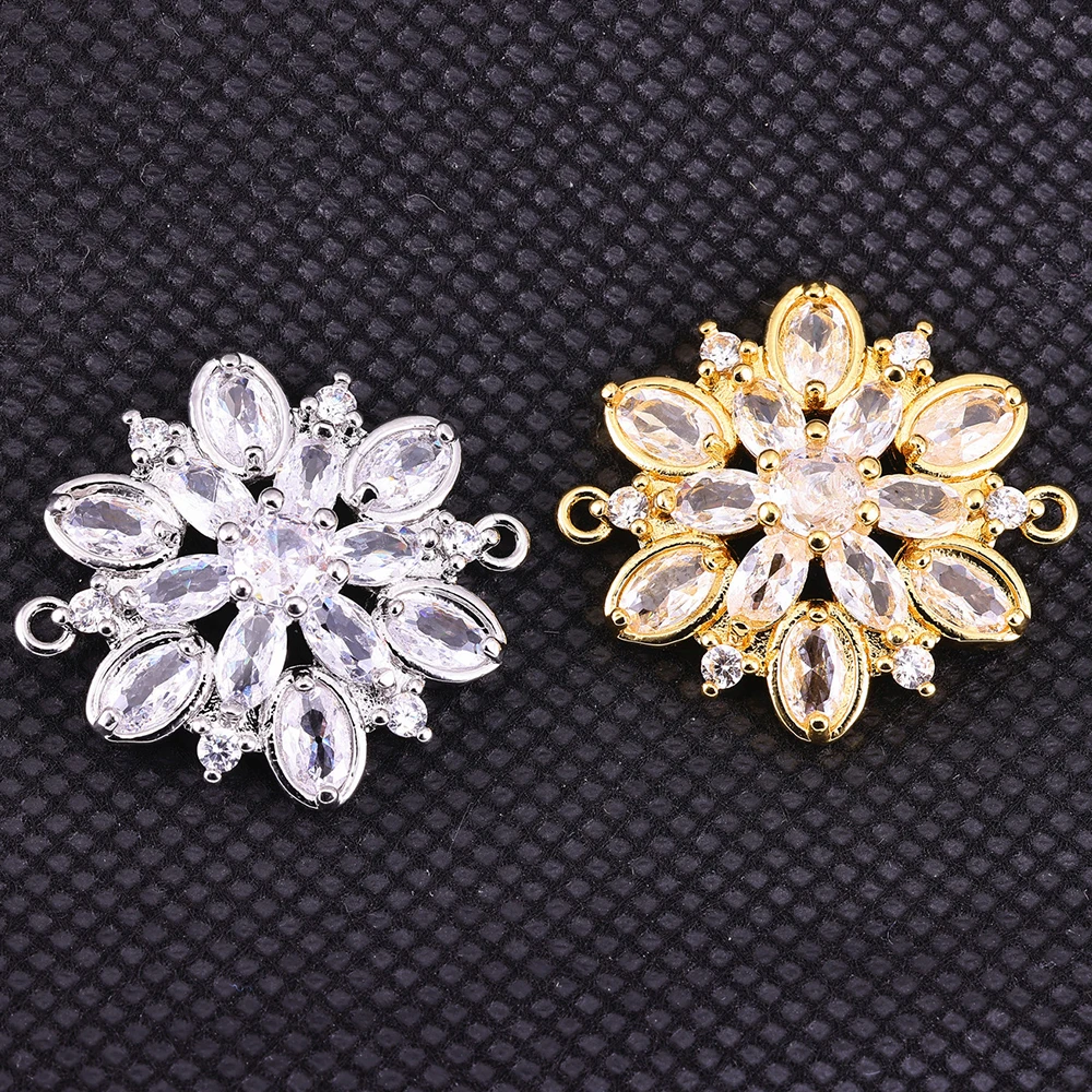 

Juya 2Pcs/Lot Handmade 18K Plated Copper Decorative Zirconia Geometric Flower Charms Connector For DIY Women's Jewelry Making