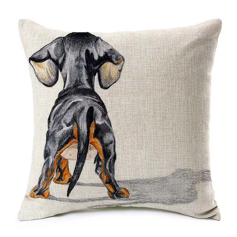 Dachshund Dog Cushion Covers Sausage Dog Painting Cotton Linen Decorative Pillow Covers Bedroom Sofa Home Decoration 45X45cm