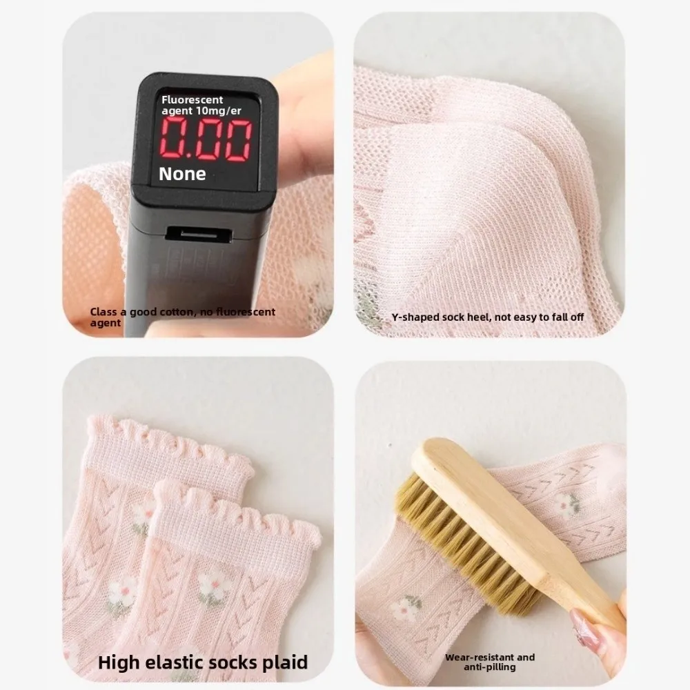 5 Pairs New Cotton Kids Mesh Socks High Resilience Comfortable Children Socks Flower and Bow Breathable Ankle Socks for Summer