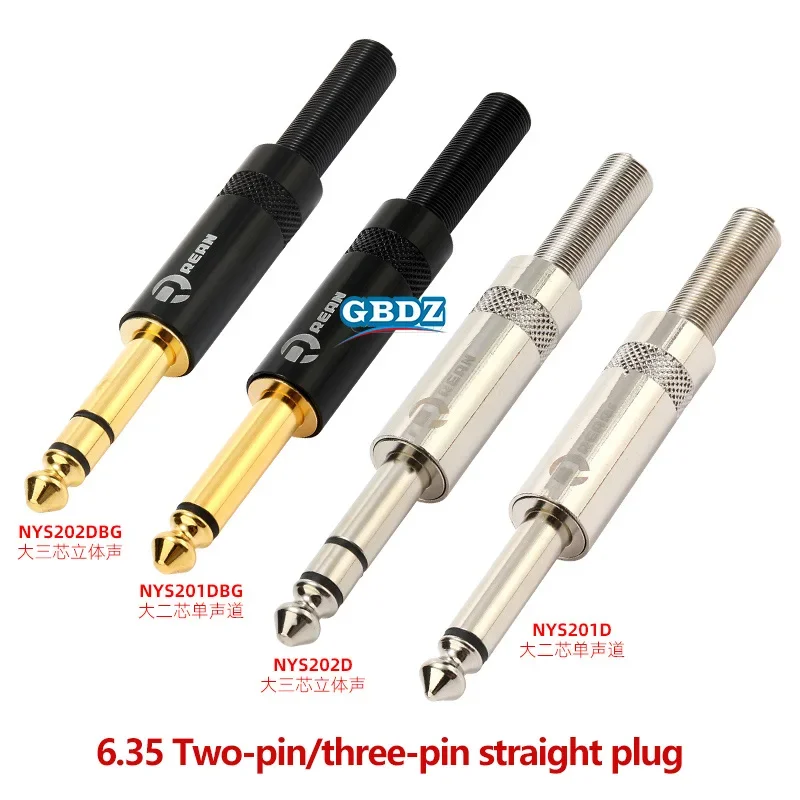 REAN jack 6.35mm TRS Stereo 3 Pole Gold Plated 1/4'' TS Mono 2 Pole Plug 6.5 Straight Plug For Instrument Guitar Bass Microphone