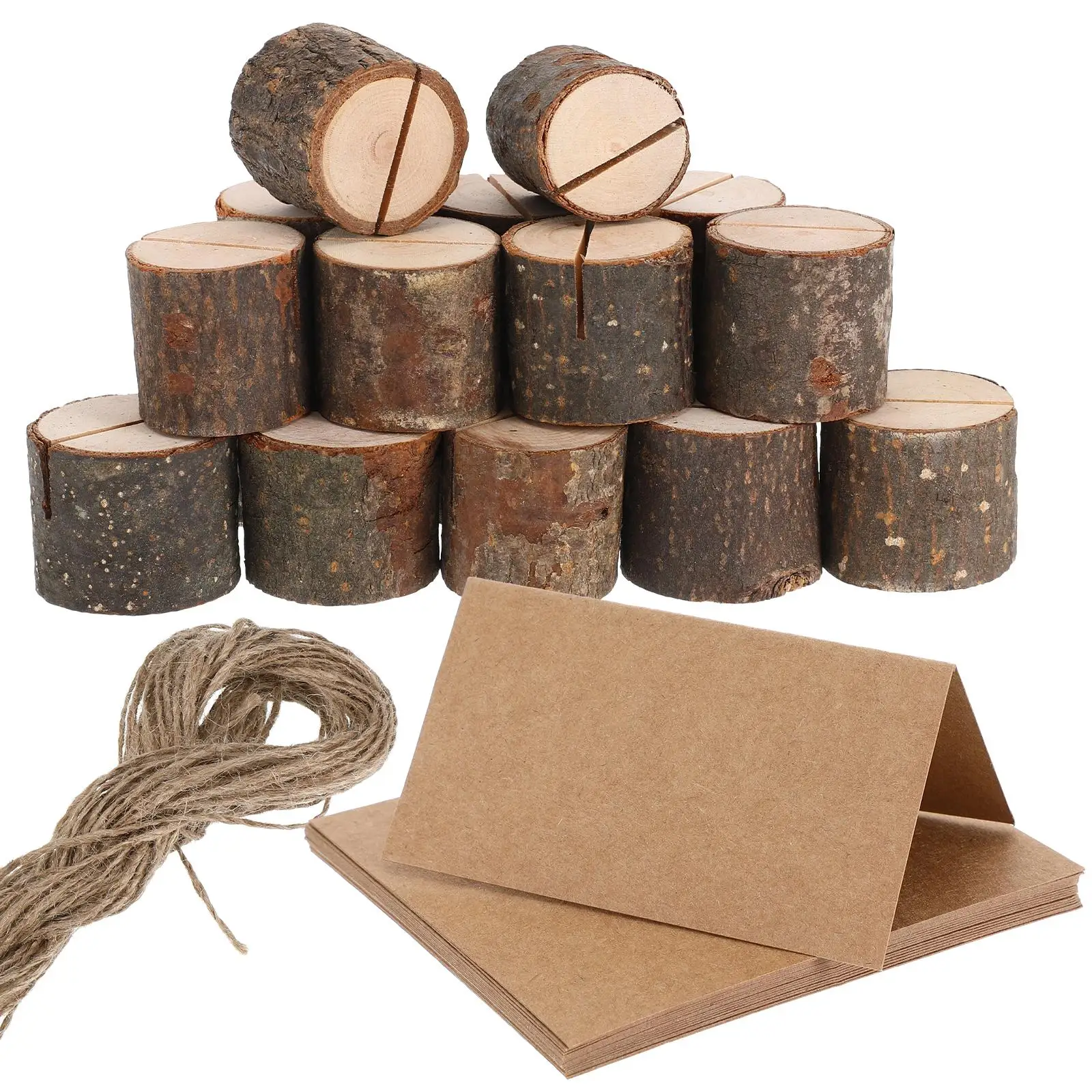 

20 Sets Wood Table Number Holders Rustic Tree Stump Design Reusable Place Card Stand Decorations Wooden Name Holder Block Fall